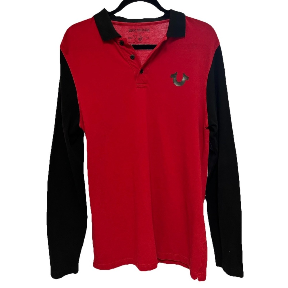 TRUE RELIGION Original Fit Long Sleeve Men's Red/Black Shirt Medium‎
